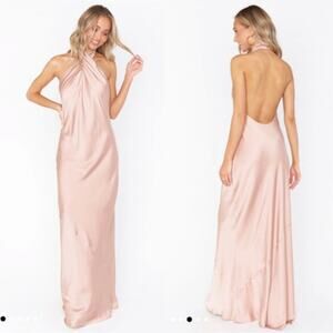 show me your mumu jasmine maxi halter dress rose gold luxe satin women large